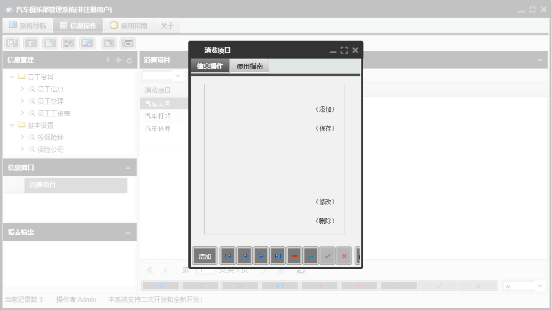 消费项目信息窗口