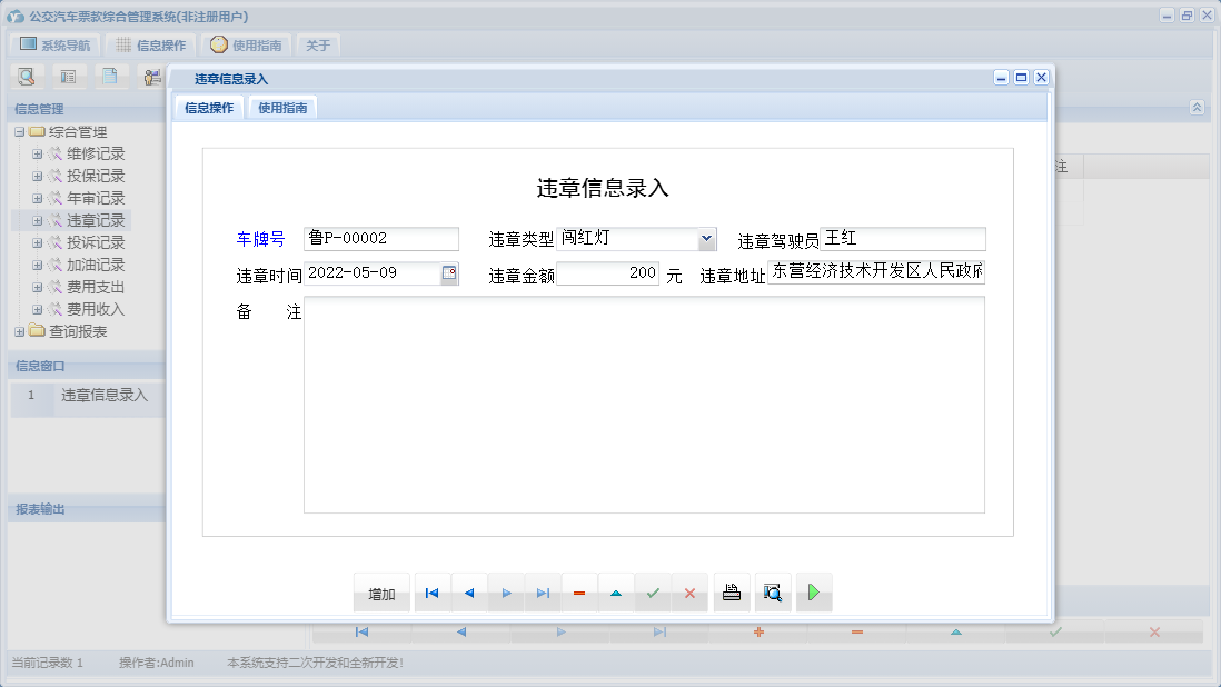 违章信息录入信息窗口