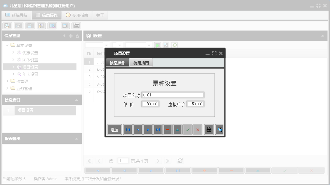 项目设置信息窗口