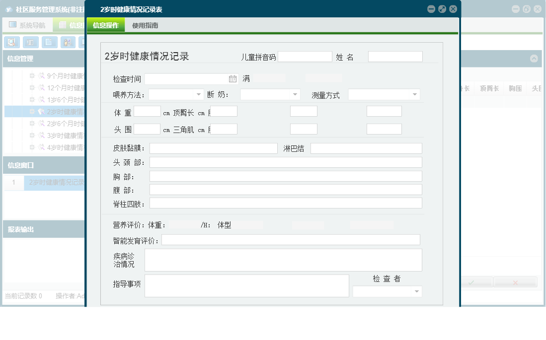 2岁时健康情况记录表信息窗口