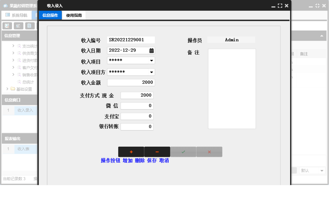 收入录入信息窗口