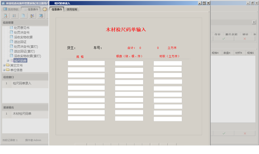 检尺码单录入信息窗口