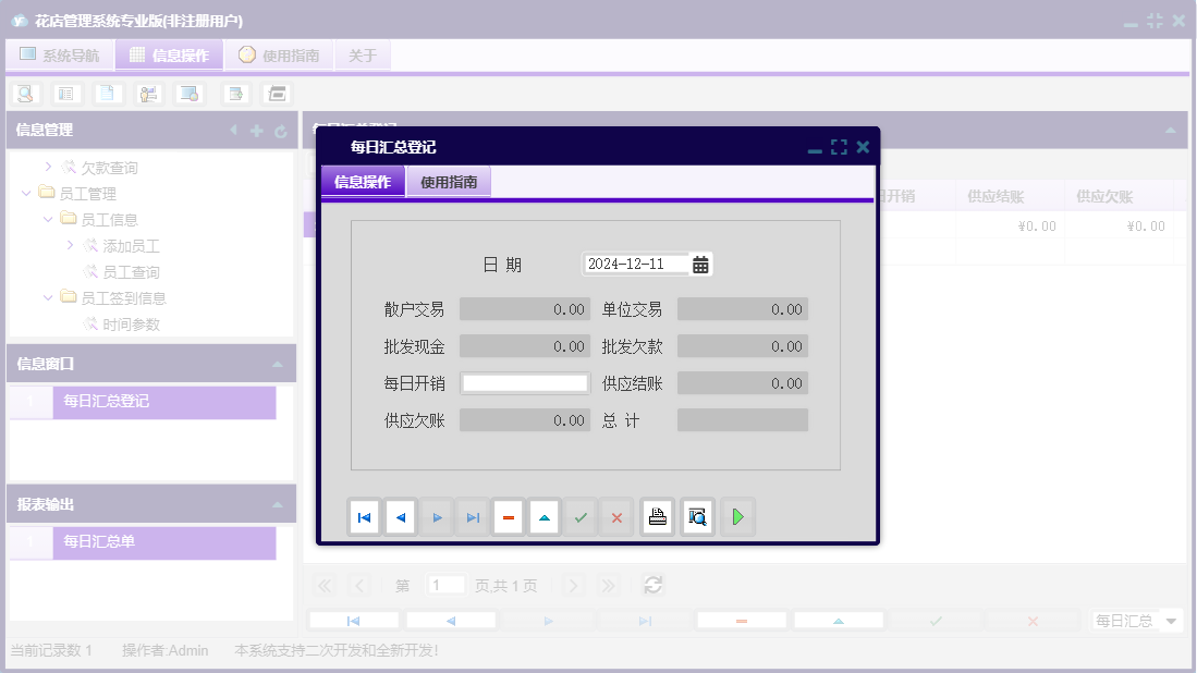 每日汇总登记信息窗口