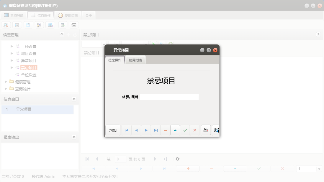 异常项目信息窗口