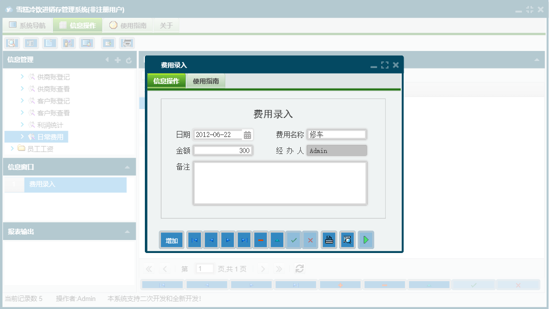 费用录入信息窗口