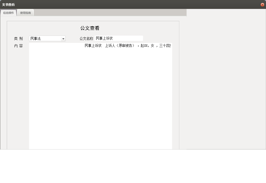 文书查看信息窗口
