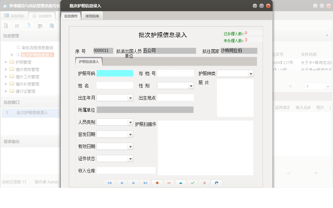 批次护照信息录入信息窗口