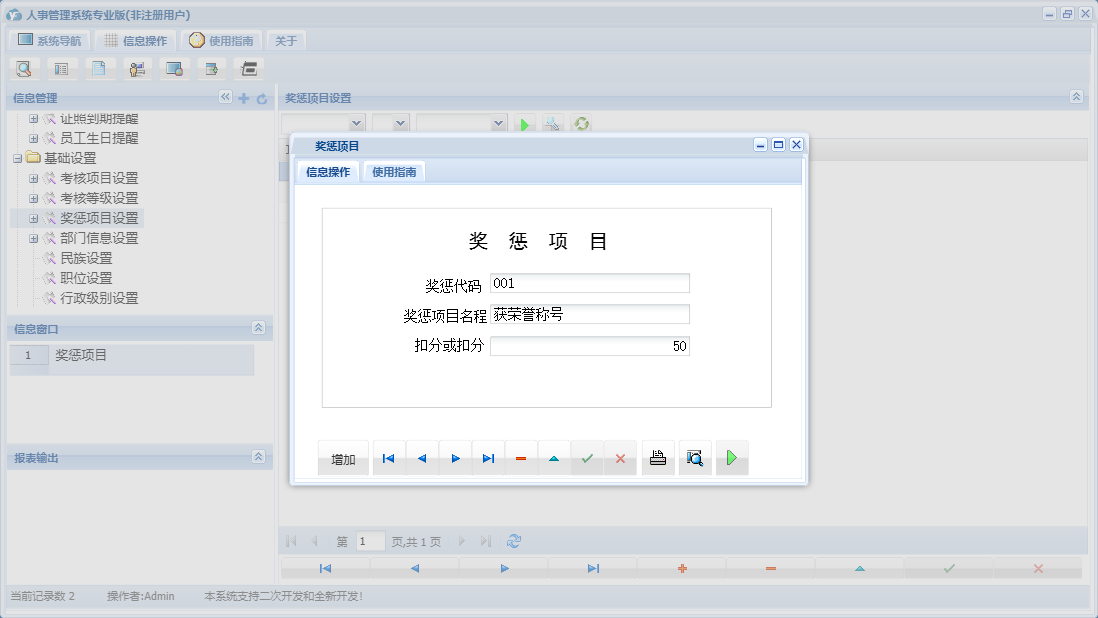 奖惩项目信息窗口