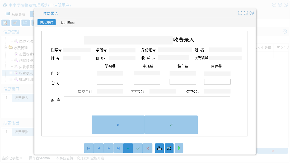 收费录入信息窗口