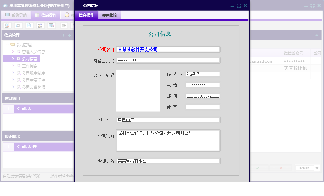 公司信息信息窗口