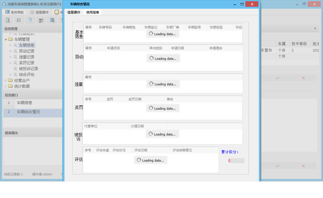 车辆综合情况信息窗口