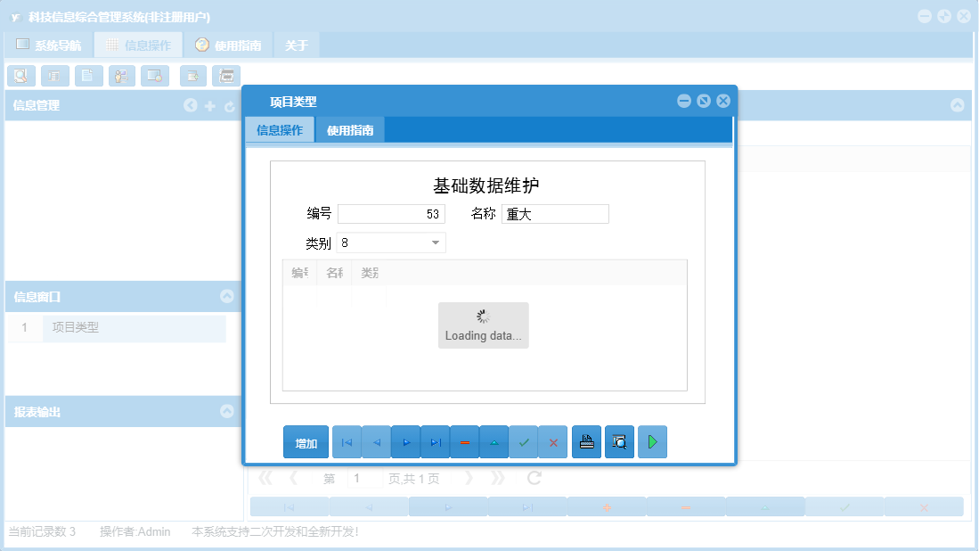 项目类型信息窗口